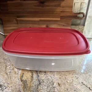 Large Rubbermaid Clear Food Storage Container 40 Cup Red Lid 17 x 11 x 5.5" USA